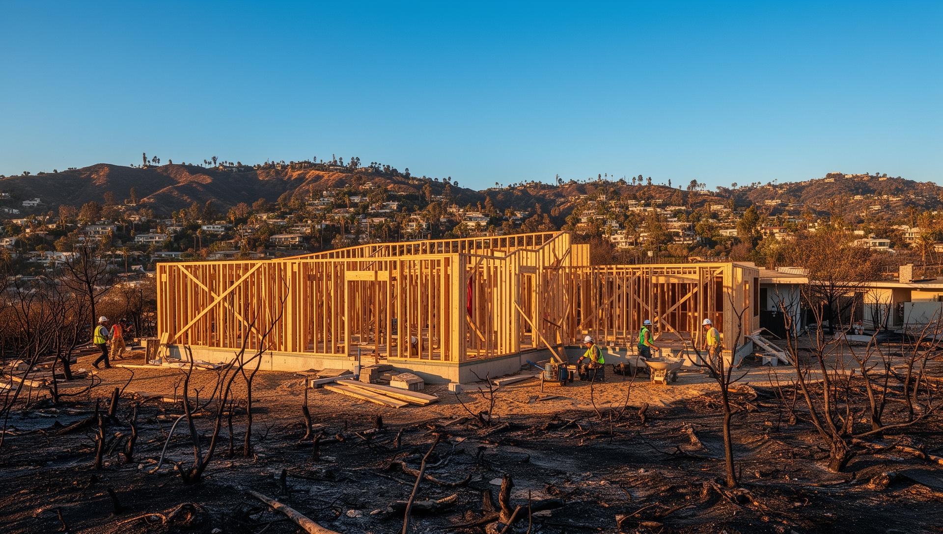 House under construction after wildfire in Los Angeles
