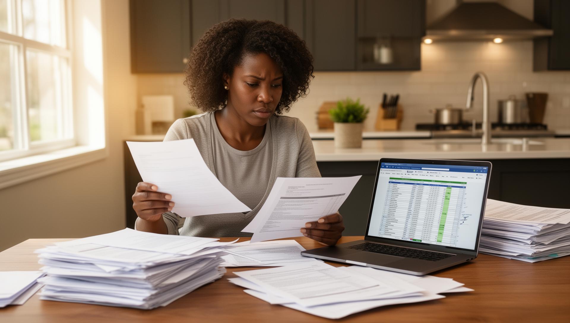 Homeowner reviewing insurance documents after wildfire