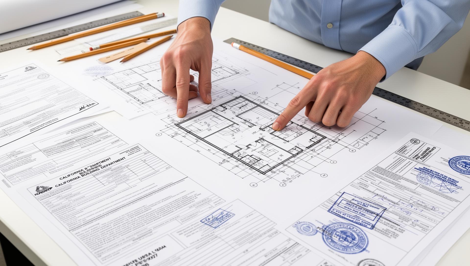 Architectural blueprints and building permits