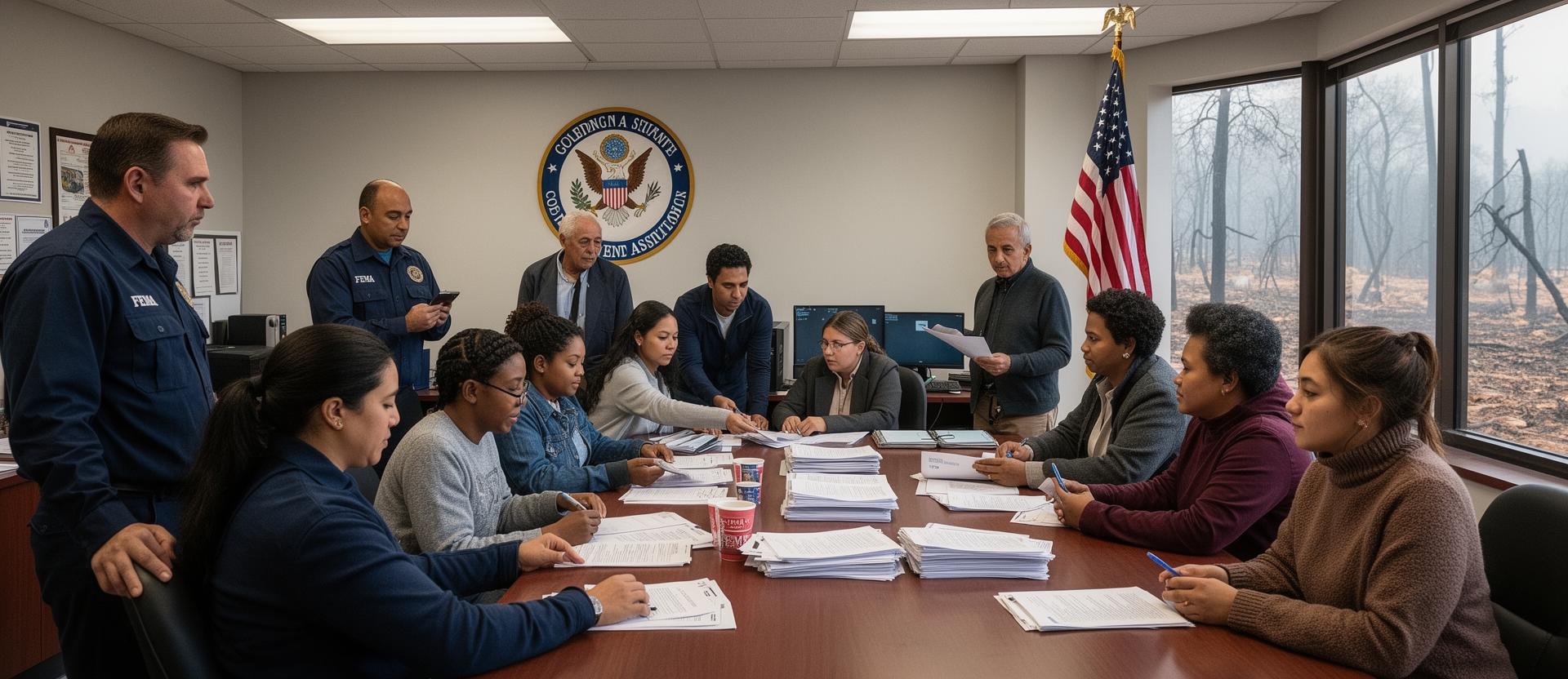 Community members receiving FEMA assistance after wildfire